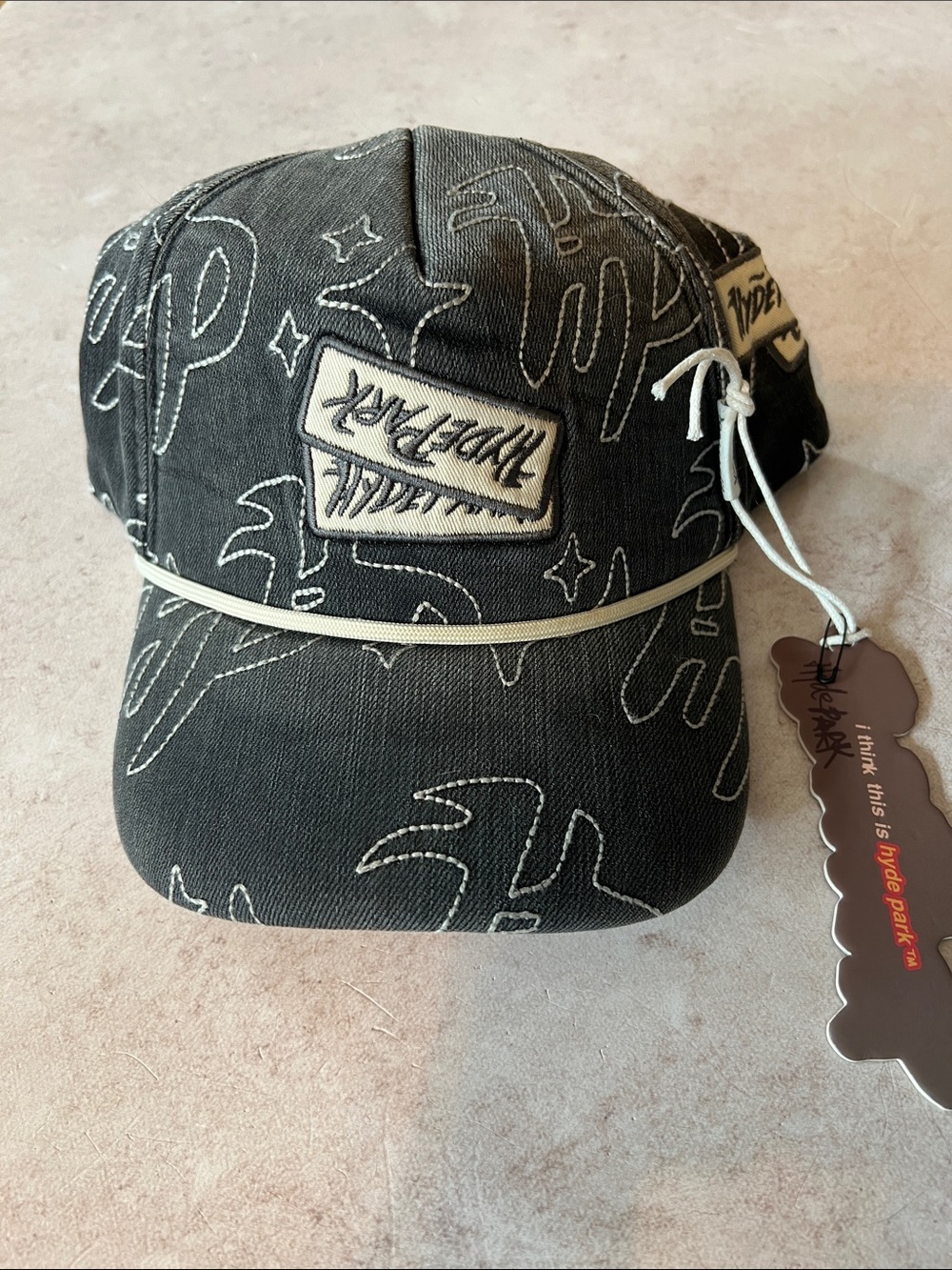 Hyde Park Designer Unisex SnapBack Hat. Fade Black Denim Material.